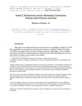 Isaiah T. Montgomery and the Mississippi Constitution: STRATEGY UNDER EXTREME ADVERSITY (Revised to December 12 2016 ) (Copyright, 2016