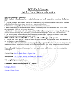TCSS Earth Systems Unit 3 – Earth History Information