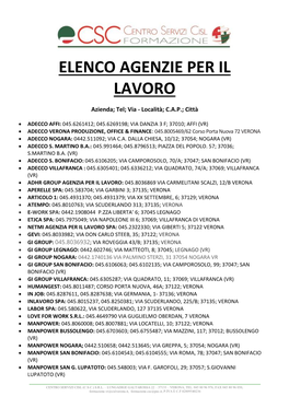 Elenco Agenzie Per Il Lavoro