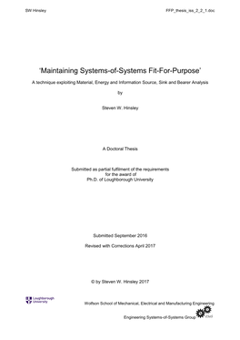 'Maintaining Systems-Of-Systems Fit-For-Purpose'