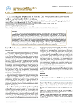 TMEM4 Is Highly Expressed in Plasma Cell Neoplasms And