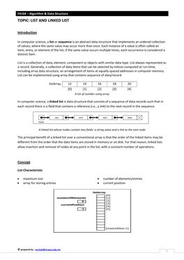 Topic: List and Linked List