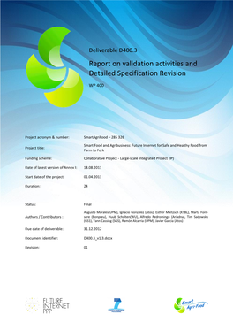 D400.3 Smart Food Awareness Report on Validation Activities And