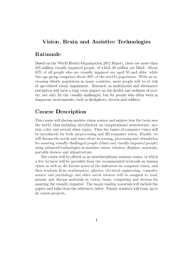 Vision, Brain and Assistive Technologies Rationale Course