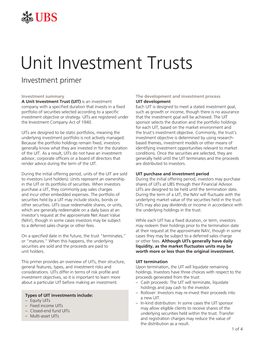 Unit Investment Trusts Investment Primer