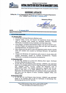 Preparedness Measures and Effects for Tropical Depression "USMAN" AFFECTED POPULATION As of 11 January 2019, 6:00 AM