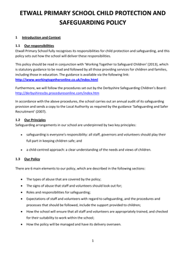 Etwall Primary School Child Protection and Safeguarding Policy