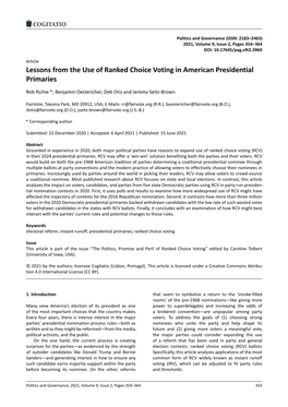 Lessons from the Use of Ranked Choice Voting in American Presidential Primaries