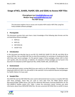 Usage of NCL, Grads, Pyhdf, GDL and GDAL to Access HDF Files