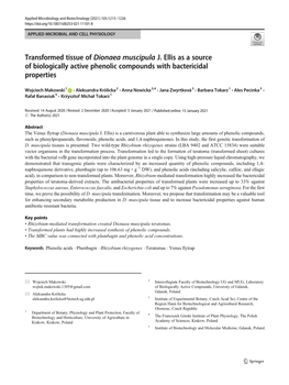 Transformed Tissue of Dionaea Muscipula J. Ellis As a Source of Biologically Active Phenolic Compounds with Bactericidal Properties