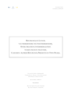 Hitchcock En Lynch: Van Modernisme Tot Postmodernisme