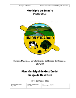 Municipio De Belmira Plan Municipal De Gestión Del Riesgo De Desastres