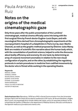 Notes on the Origins of the Medical Cinematographic Gaze Paula Arantzazu Ruiz