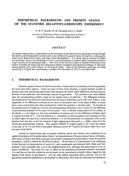 Theoretical Background and Present Status of the Stanford Relattvtty-Gyroscope Experiment