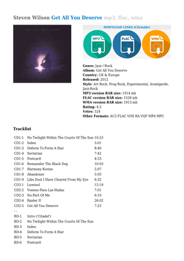 Steven Wilson Get All You Deserve Mp3, Flac, Wma