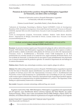 Presencia De Spilostethus Pandurus (Scopoli) (Heteroptera: Lygaeidae) En Venezuela, Con Datos Sobre Su Biología