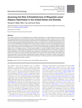 Assessing the Risk of Establishment of Rhagoletis Cerasi (Diptera: Tephritidae) in the United States and Globally