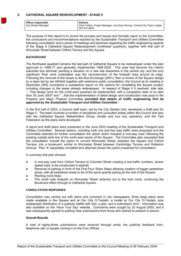 Report of the Sustainable Transport and Utilities Committee to the Council Meeting of 26 February 2004 the Main Issues Raised in the Submissions Were