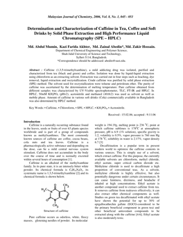Determination and Characterization of Caffeine in Tea, Coffee and Soft Drinks by Solid Phase Extraction and High Performance Liquid Chromatography (SPE – HPLC)