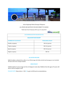 Accommodation Room Rates Aquaventure Resort