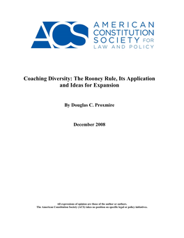 Coaching Diversity: the Rooney Rule, Its Application and Ideas for Expansion