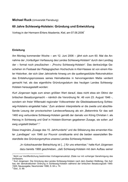 60 Jahre Schleswig-Holstein: Gründung Und Entwicklung