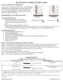 Ruler Foot & Template Size Guide