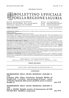 Liberazione Della Giunta Regionale 28.08.2009 N