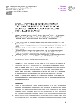 SPATIAL PATTERN of ACCUMULATION at TAYLOR DOME DURING the LAST GLACIAL INCEPTION: STRATIGRAPHIC CONSTRAINTS from TAYLOR GLACIER 5 James A