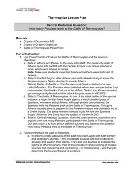 Thermopylae Lesson Plan Central Historical Question: How Many