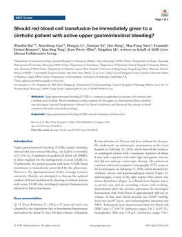 Should Red Blood Cell Transfusion Be Immediately Given to a Cirrhotic Patient with Active Upper Gastrointestinal Bleeding?