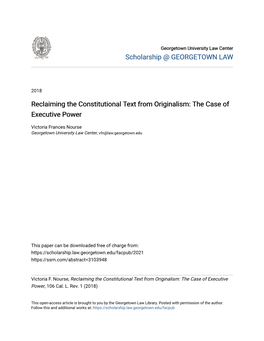 Reclaiming the Constitutional Text from Originalism: the Case of Executive Power