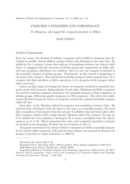 ENRICHED CATEGORIES and COHOMOLOGY to Margery, Who Typed the Original Preprint in Milan