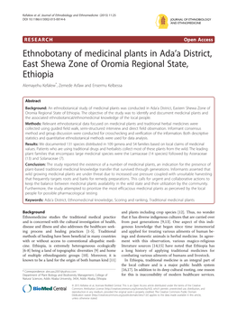 Ethnobotany of Medicinal Plants in Adała District, East Shewa Zone Of