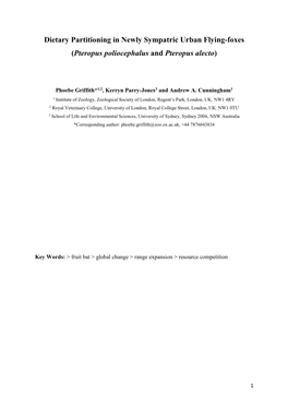 Dietary Partitioning in Newly Sympatric Urban Flying-Foxes (Pteropus Poliocephalus and Pteropus Alecto)