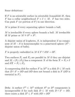 Some Definitions: If F Is an Orientable Surface in Orientable 3-Manifold M