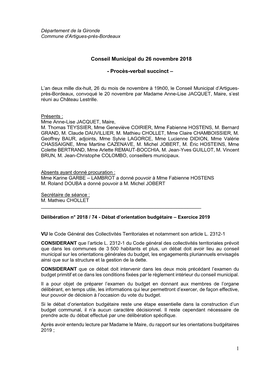 Conseil Municipal Du 26 Novembre 2018