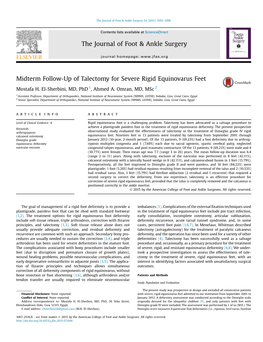 Midterm Follow-Up of Talectomy for Severe Rigid Equinovarus Feet