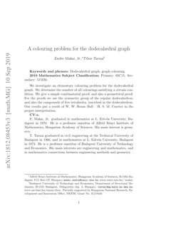 A Colouring Problem for the Dodecahedral Graph