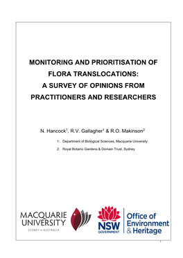 Monitoring and Prioritisation of Flora Translocations: a Survey of Opinions from Practitioners and Researchers