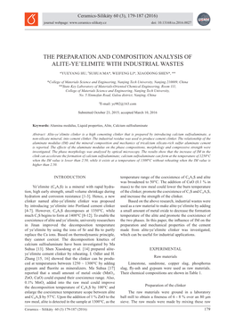 The Preparation and Composition Analysis of Alite-Ye’Elimite with Industrial Wastes