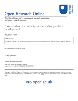 Case Studies of Creativity in Innovative Product Development