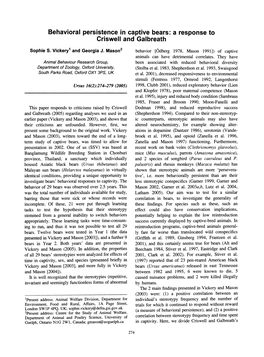 Behavioral Persistence in Captive Bears: a Response to Criswell and Galbreath