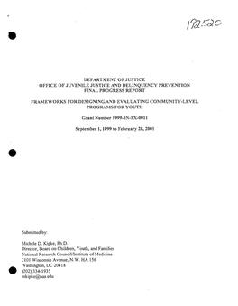 Department of Justiice Office of Juvenile Justice and Delinquency Prevention Final Progress Report