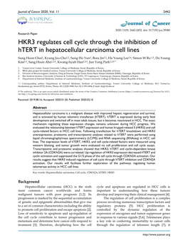 HKR3 Regulates Cell Cycle Through the Inhibition of Htert In