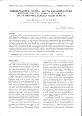 Anthropometric, Physical, Motor, and Game-Specific Profiles of Elite U 16 and U 18 Year-Old South African Schoolboy Rugby Players