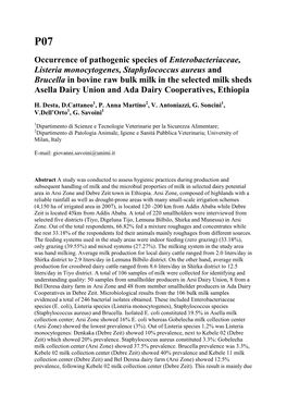 Occurrence of Pathogenic Species of Enterobacteriaceae, Listeria