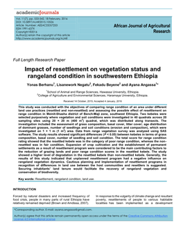 Impact of Resettlement on Vegetation Status and Rangeland Condition in Southwestern Ethiopia