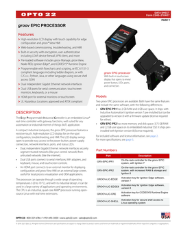 Data Sheet: Groov EPIC Processor