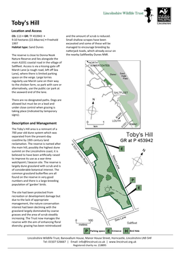 Toby's Hill Location and Access OS: 113 • GR: TF 453943 • and the Amount of Scrub Is Reduced